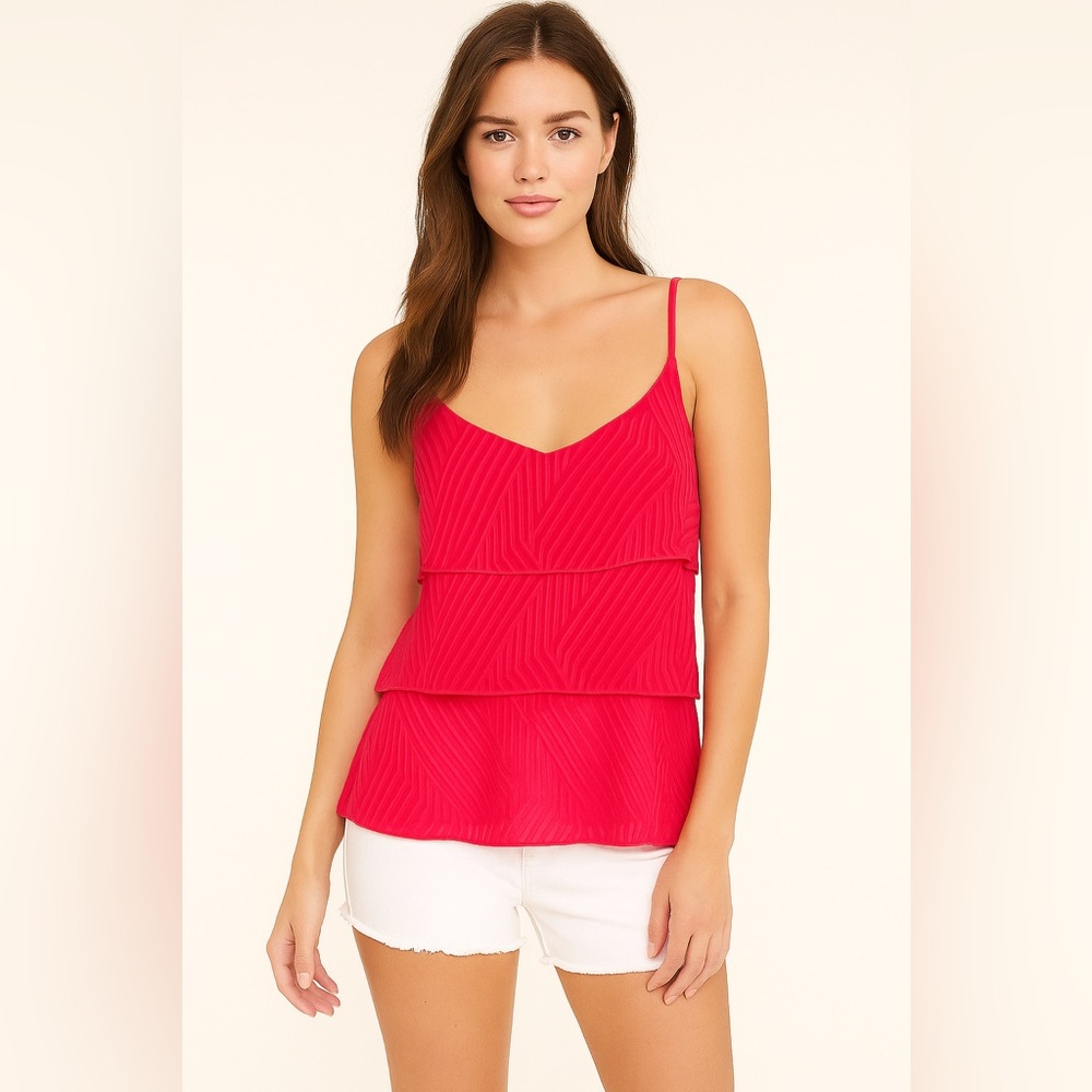 Amadi (Anthropologie) Red Tiered Cami Top | Sheer Overlay | Size M